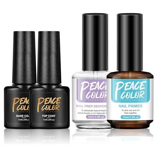 Peacecolor nail prep disidratatore e primer gel base coat e top coat per unghie semipermanente kit semipermanente unghie con nail dehydrator and primer gel per unghie nail arte
