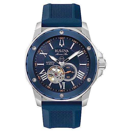 Bulova 98a303 marine star orologio da uomo in silicone, 20 bar, analogico, blu, cinghia