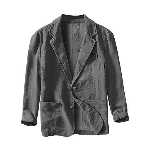 Gefomuofe sakko - giacca da uomo in cotone e lino, vestibilità regolare, con collo sciallato, con 2 bottoni, per matrimonio, tempo libero, tinta unita, blazer, vestibilità normale, formale, elegante, 