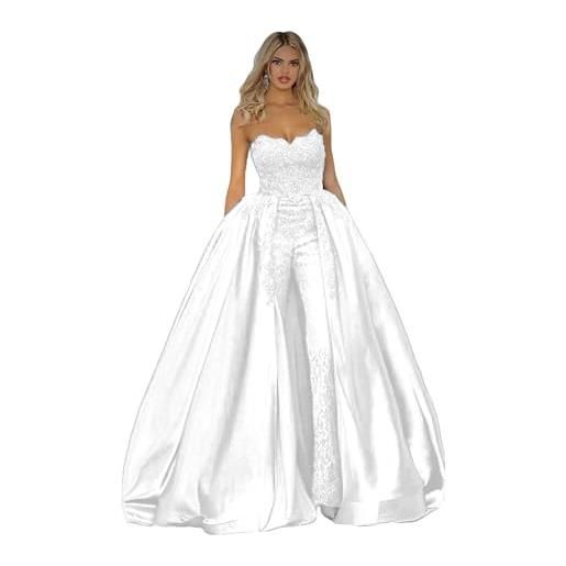 ORBITRAY tuta da sposa/pantaloni con gonna rimovibile, abito da festa formale con corpetto in pizzo, bianco, 38