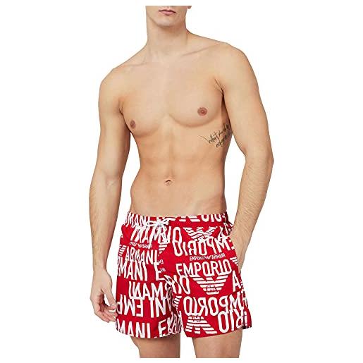 Emporio armani swimwear boxer all over graphic logo costume da bagno, rosso, 50 uomo