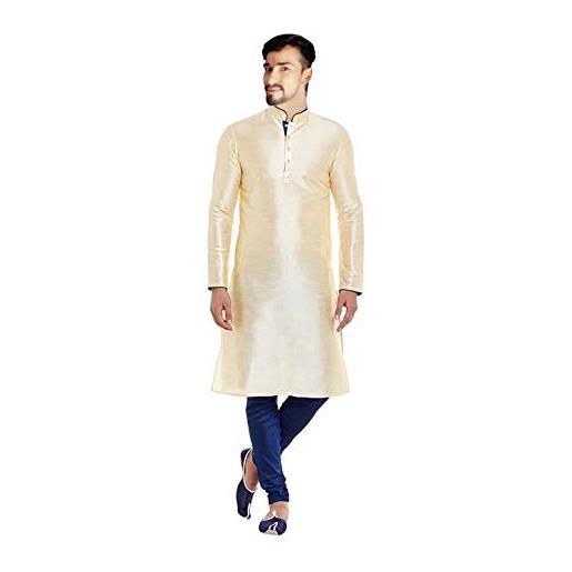 Lakkar Haveli - camicia da uomo, stile indiano, in seta kurta, taglie forti beige xxl