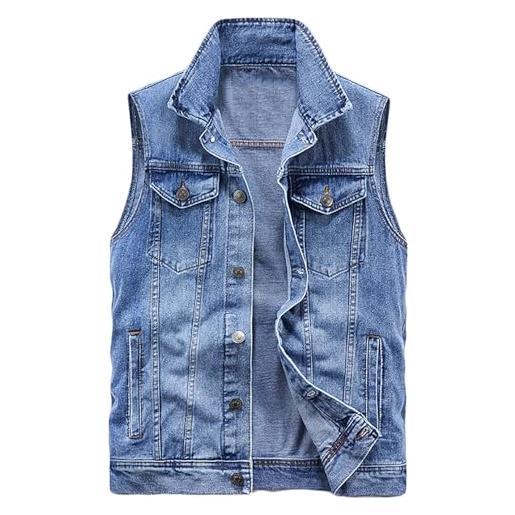 Youthful flying gilet di jeans uomo senza maniche giubbotto denim retro vintage giacca da moto fotografia caccia(size: l, color: denim chiaro)