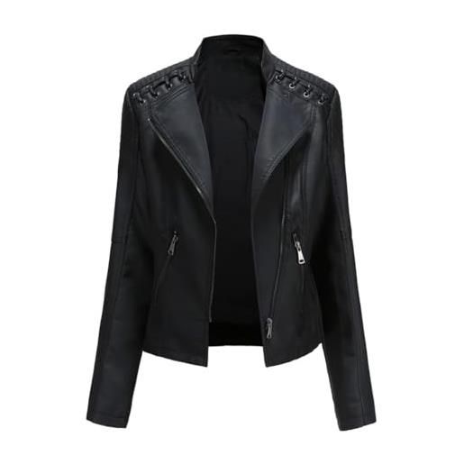 HZQIFEI giacca in pelle pu da donna, giacca motociclista da donna corta casual per primavera e autunno pjk01 (nero, m)