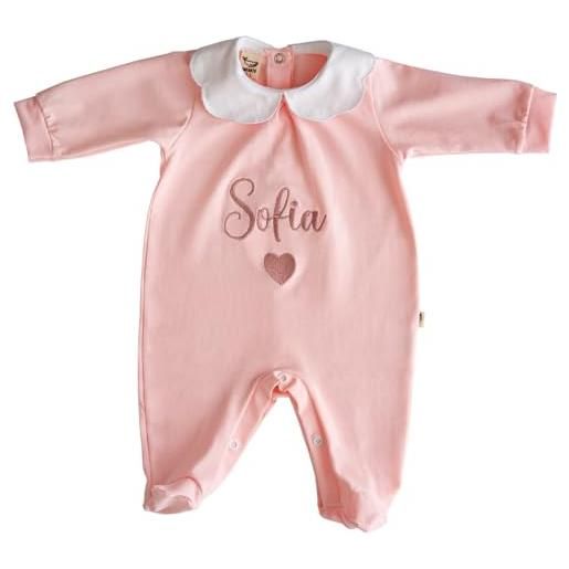 Infants - tutine neonato personalizzata con nome - cotone organico vegano - regalo neonata femmina idea regalo nascita bimbo/a - vestiti neonato femmina (rosa, 0-3 mesi)