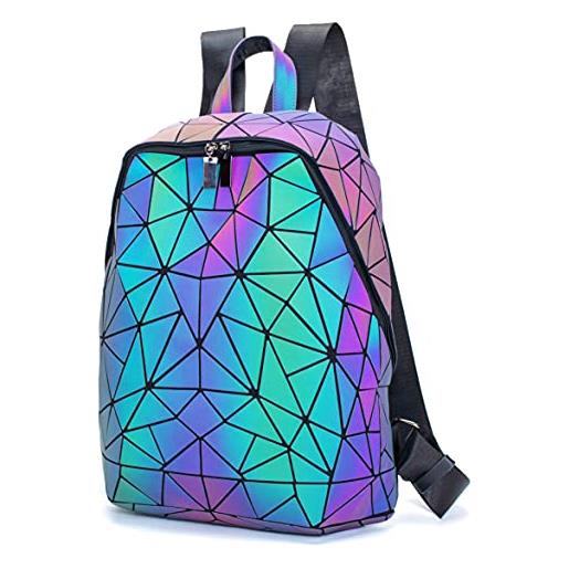 SIYUE zaini geometrici luminose donne borse e borse olografiche riflettenti borse zaino iridescente - bianco - taglia unica