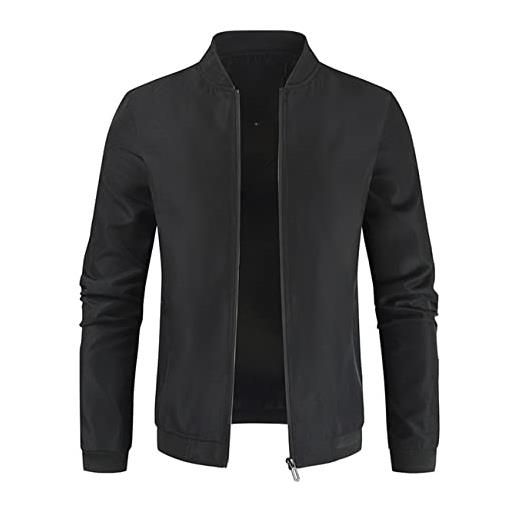 FAWHEWX giacca da lavoro leggera da uomo moda casual giacca con colletto alla coreana tinta unita giacca con cerniera colore a contrasto casual manica lunga track top(un nero/8xl)