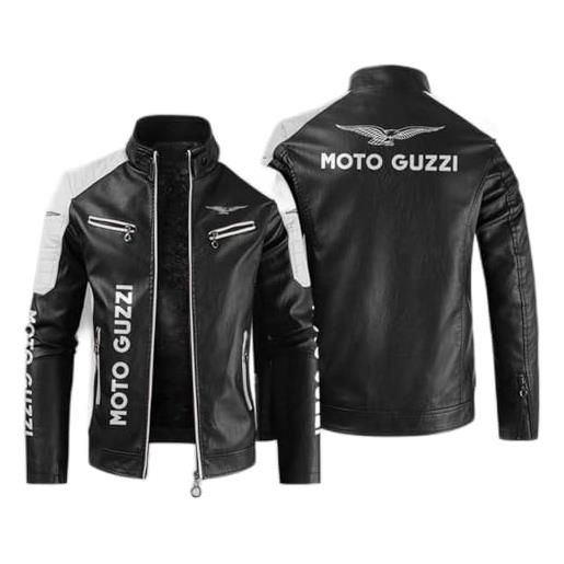 KHUYTRP giubbotti in pelle da uomo per moto guzzi prin zip giacca da motociclista pu giacca da moto capispalla casual colletto alla coreana giacca lunga cappotti morbidi-white+black2||xxl