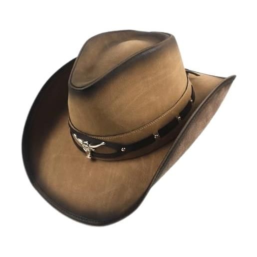 Mednkoku cappello da cowboy in pelle australiana unisex, cappello da cowboy in pelle per 22.05-23.62 pollici per la spiaggia da pesca da trekking - kaki