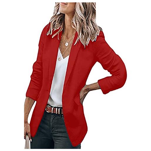 YMING donne fashion cardigan buttoned blazer accogliente bright colore solido blazer casual coat verssatile blazer rosso l