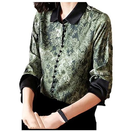 Byblos kmmbbty camicia da donna a maniche lunghe con scollo a v abbottonata camicie di seta con stampa floreale camicetta da lavoro vintage green m