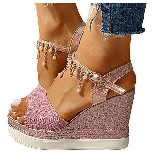 Onsoyours donna con zeppa eleganti roman estivi sandali tacco alto donna vintage casual moda scarpe spiaggia bohemian sandali infradito da donna sposa a argento 37 eu