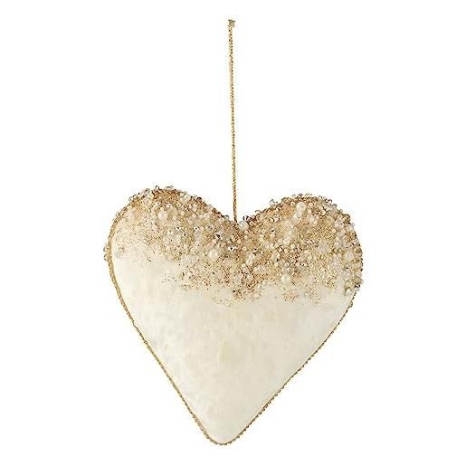 J-Line sospensione cuore velluto paillettes ecru oro large - 2 unità, grande, pu, nessuna gemma, large, pu, nessuna pietra preziosa