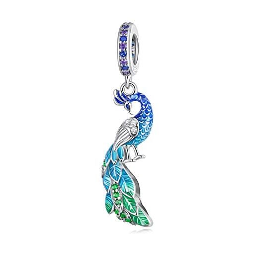 ShiYu graduale blu pavone ciondolo charms per bracciali pandora in argento sterling gioielli regalo per le donne ragazze