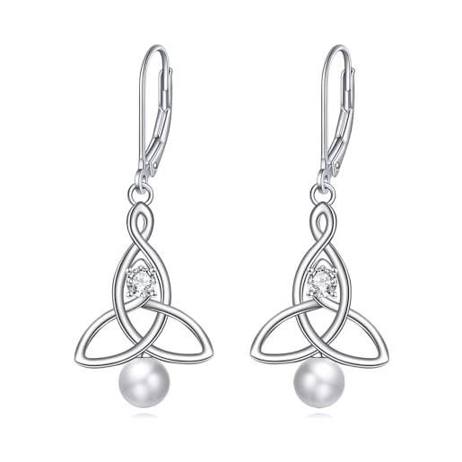 POPLYKE orecchini con nodo celtico di perle da donna, in argento sterling 925, regalo per ragazze, argento sterling