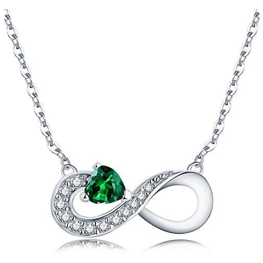 JO WISDOM infinito collana donna in argento 925 con smeraldo cuore. 