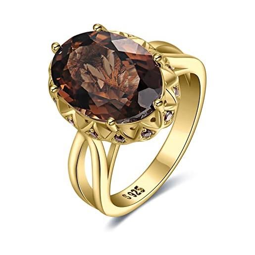 JewelryPalace 5.7ct anelli grandi donna argento 925 quarzo fume, ovale anello solitario donna in oro con pietre naturali, classico fedine donna, promessa anello da cocktail, set gioielli donna 11.5