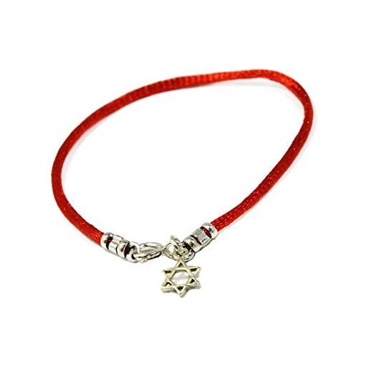 MIZZE Made for Luck mizze - braccialetto da uomo con cordino in seta rossa lungo 20 cm con ciondolo in argento sterling raffigurante la stella di davide. 