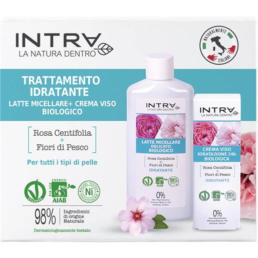 INTRA trattamento idratante rosa centifolia e fiori di pesco cofanetto 200 ml + 50 ml