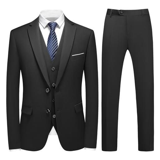 KUDMOL abito da uomo 3 pezzi suit slim fit business wedding abiti per uomo giacca blazer e panciotto e pantaloni(nero, l)