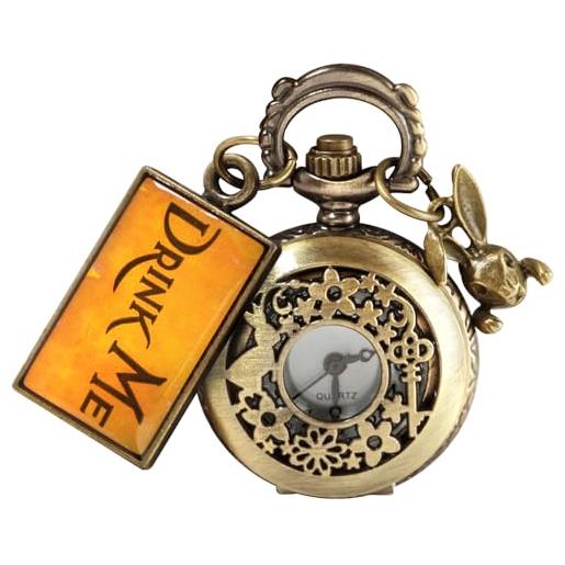 Tiong orologio da taschino alice nel paese delle meraviglie con numeri romani, al quarzo, con catena, regalo di natale e compleanno, 44-piccola alice, classico
