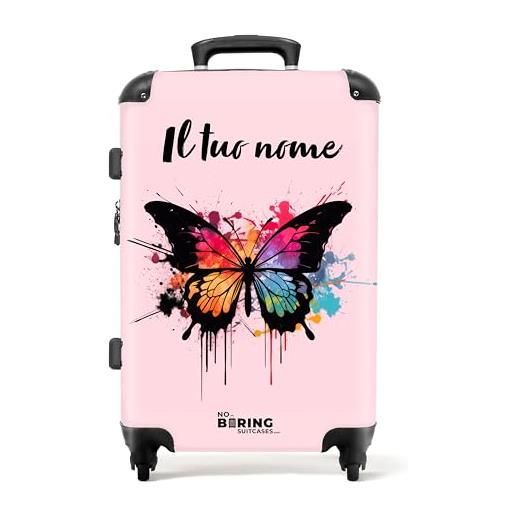 NoBoringSuitcases.com © valigia per bambini valigia per bambini valigia da viaggio bagaglio per bambini a 4 ruote, serratura tsa (personalizzato: farfalla con vernice), (valigia media 67x43x25 cm)