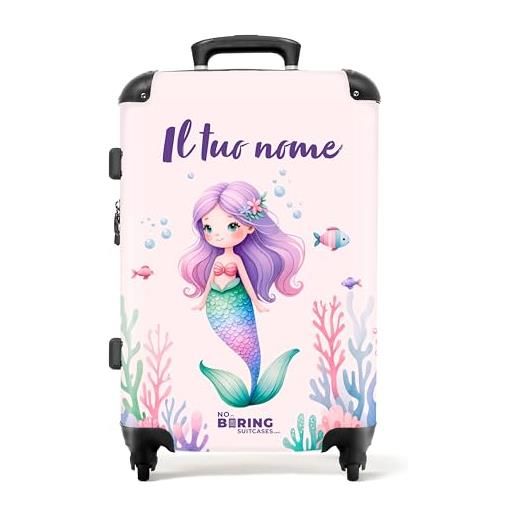 NoBoringSuitcases.com © valigia per bambini valigia per bambini valigia da viaggio bagaglio per bambini a 4 ruote, serratura tsa (personalizzato: sirena, pesci e coralli), (valigia media 67x43x25 cm)