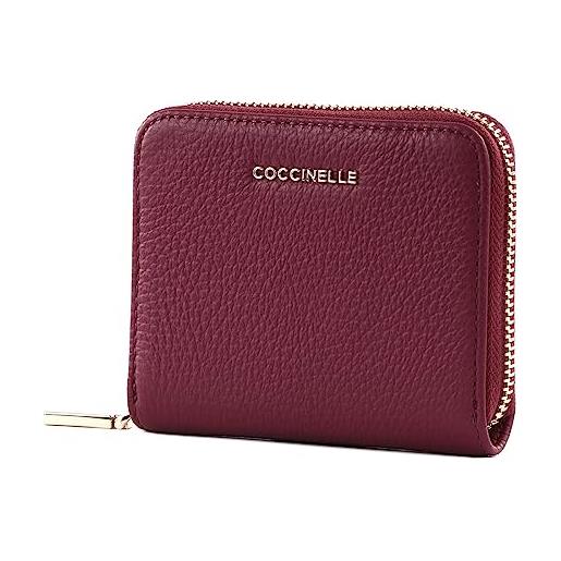 Coccinelle metallic soft leather zip around wallet garnet red