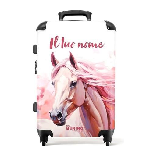 NoBoringSuitcases.com © valigia per bambini valigia per bambini valigia da viaggio bagaglio per bambini a 4 ruote, serratura tsa (personalizzato: cavallo rosa chiaro), (valigia media 67x43x25 cm)