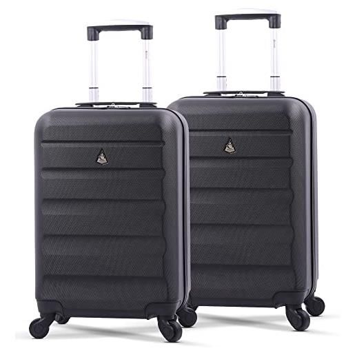 Aerolite set di 2 trolley bagaglio a mano 55x35x25 cm - dimensione massima per ita airlines alitalia , air europa , air france , klm e transavia - valigia rigida con 4 ruote (nera)