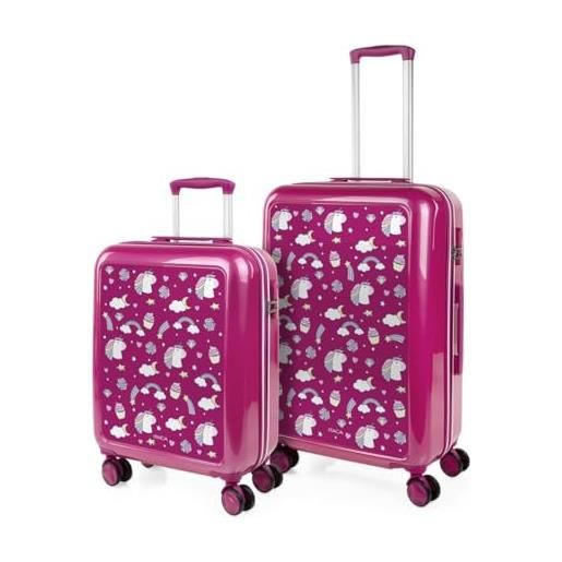 ITACA - set valigia media e valigia bagaglio a mano. Set valigie rigide per viaggi aereo - set trolley valigia rigida - set valigie rigide con lucchetto 703400, unicorni