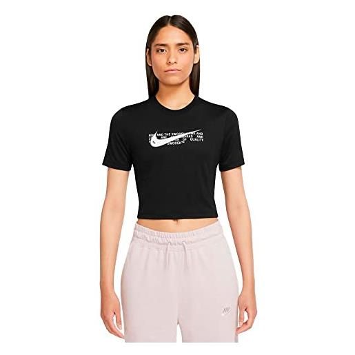 Nike w nsw tee slim crp swoosh, t-shirt donna, nero, m