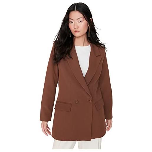 Trendyol blazer regolare con colletto a risvolto cappotto, marrone scuro, 70 donna
