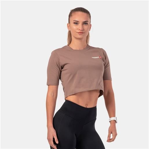 NEBBIA women's t-shirt crop top minimalist logo brown