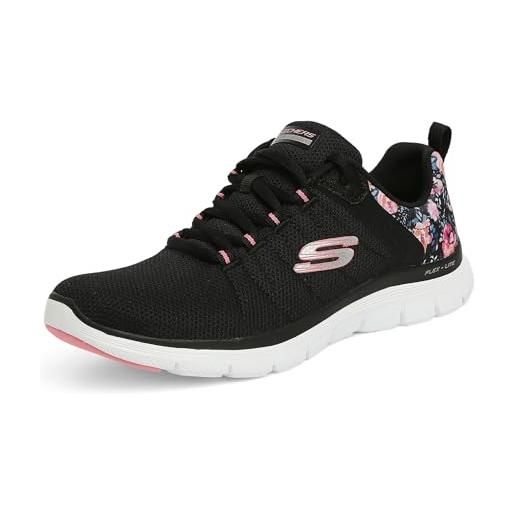 Skechers flex appeal 4.0 - let it blossom, scarpe da ginnastica donna, nero black mesh multi trim, 41 eu