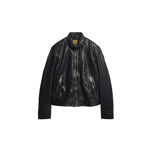 Superdry giacca in pelle racer a3-leather, cow indie black, s uomo