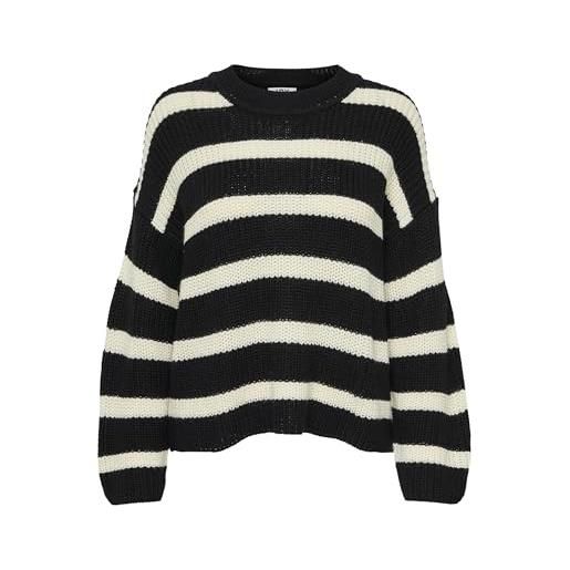 JDY jdyjusty l/s stripe pullover knt noos maglione, nero (black/stripes: eggnog), s donna