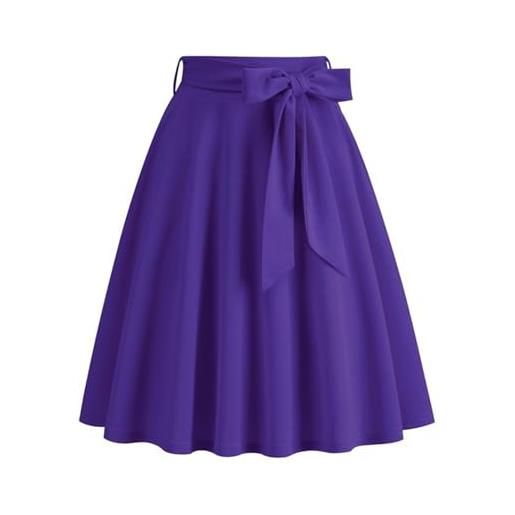 LinZong women's high waist a-line skirt with pockets, loose tie-waist flare midi skirts, casual work office pleated retro skirt (purple, xxl)