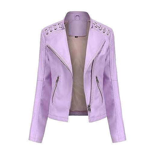 PODOLIXIA giacca in pelle da donna corta da motociclista, con colletto a risvolto, giacca da motociclista in pelle pu, giacca da donna per la mezza stagione, c2 rosa, xxl