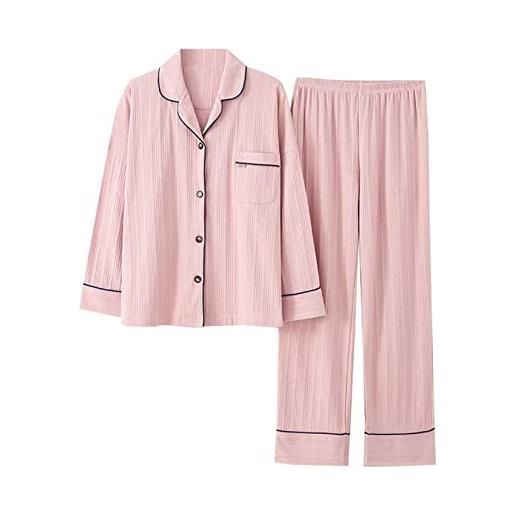 Dawwoti delle donne del cotone morbido pajamas set a manica lunga button down loungewear 2-pezzo pj outfit