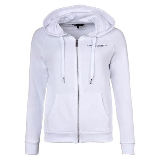 Armani Exchange drawstring long sleeve tonal logo icon zip-up sweatshirt maglia di tuta, bianco, m donna
