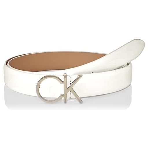 Calvin Klein cintura donna re-lock ck logo belt 3.0 cm cintura in pelle, bianco (bright white), 75 cm