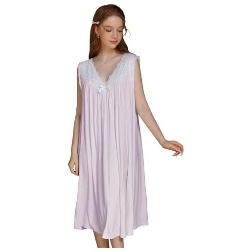 Nanxson camicia da notte donna senza maniche camicie da notte scollo a v abbigliamento da notte vintage ricamato lingerie (xl, bianco)