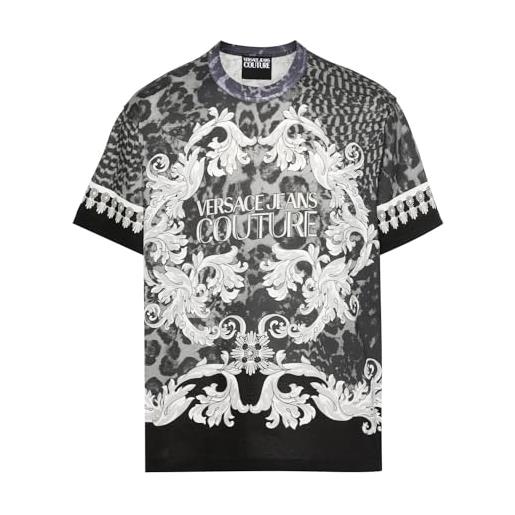 VERSACE JEANS COUTURE t-shirt da uomo nera, bianca e grigia stampa animalier baroque l