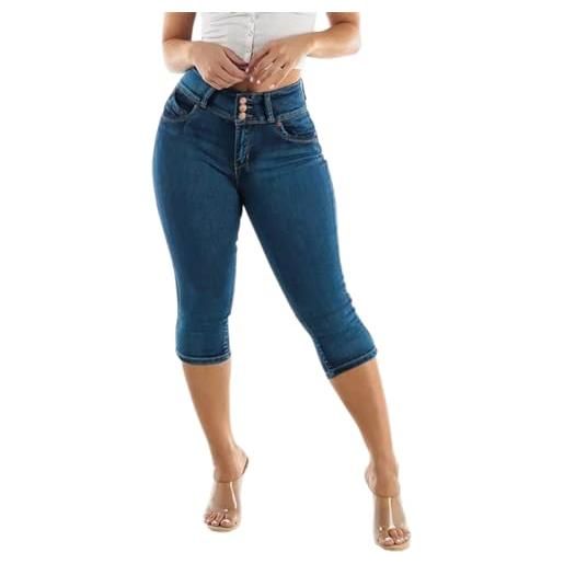 DANMISUL donna capri jeans vita alta stretch slim butt lift skinny jean boyfriend denim pants, blu, xl