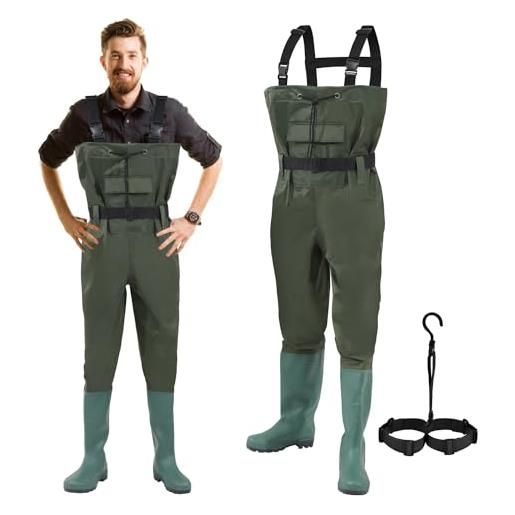 Daromigo wathose uomo impermeabile, pantaloni da pescatore impermeabile con stivali, premium wathose donna 70d nylon pvc materiale ideale wathose neoprene per la pesca e le attività all'aperto, verde, 