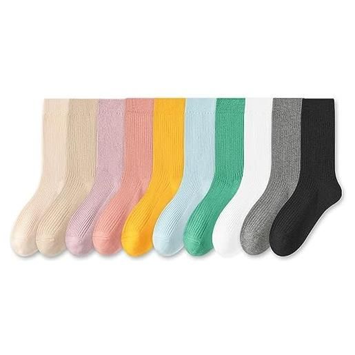 Liyinco 10 paia di calzini semplici da donna, calzini a metà polpaccio a trama verticale multicolore, calzini impilabili comodi e traspiranti