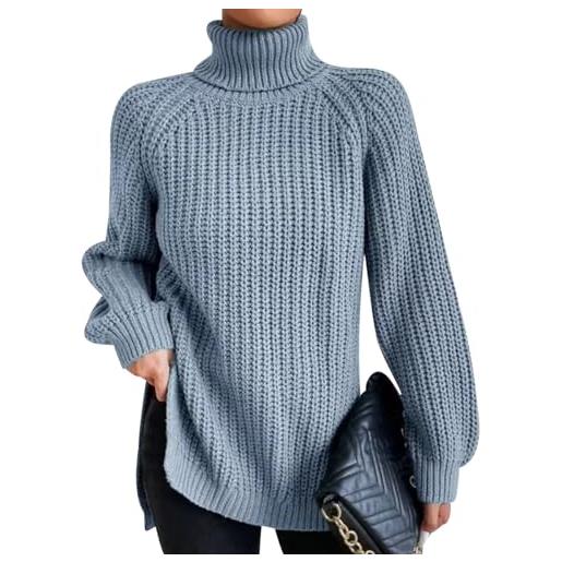 Peuignao maglione dolcevita donna pullover maglione collo alto oversize donna manica lunga maglioni invernali larghi jumper donna women sweater largo trecce caldo pesante spesso tricot da donna viola m