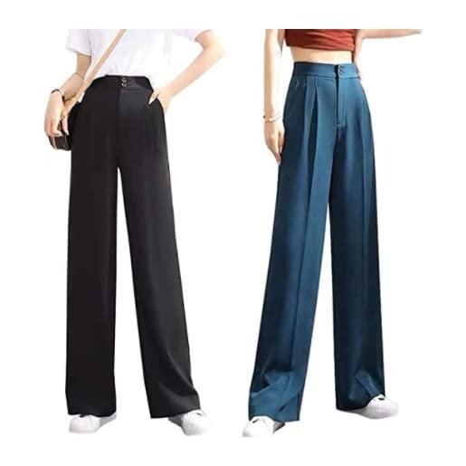 NICEYY woman 's casual full-length loose pants, fashion versatile high waist wide leg pants for women, for various leg types (black blue 2pcs, s)