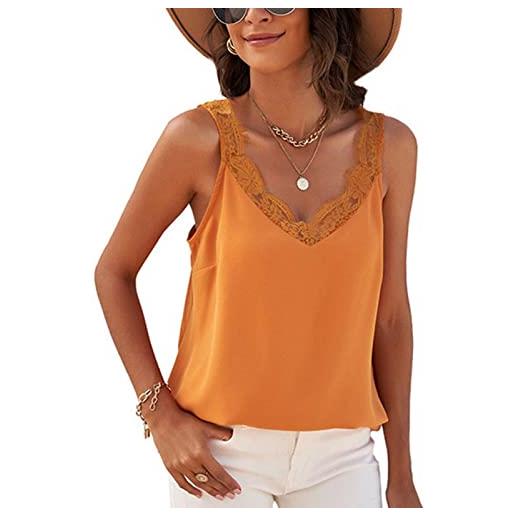 Ausla canotta da donna senza maniche con scollo a v camicetta estiva in pizzo top casual elegante gilet da spiaggia a tunica(m-lc2564991 arancio)